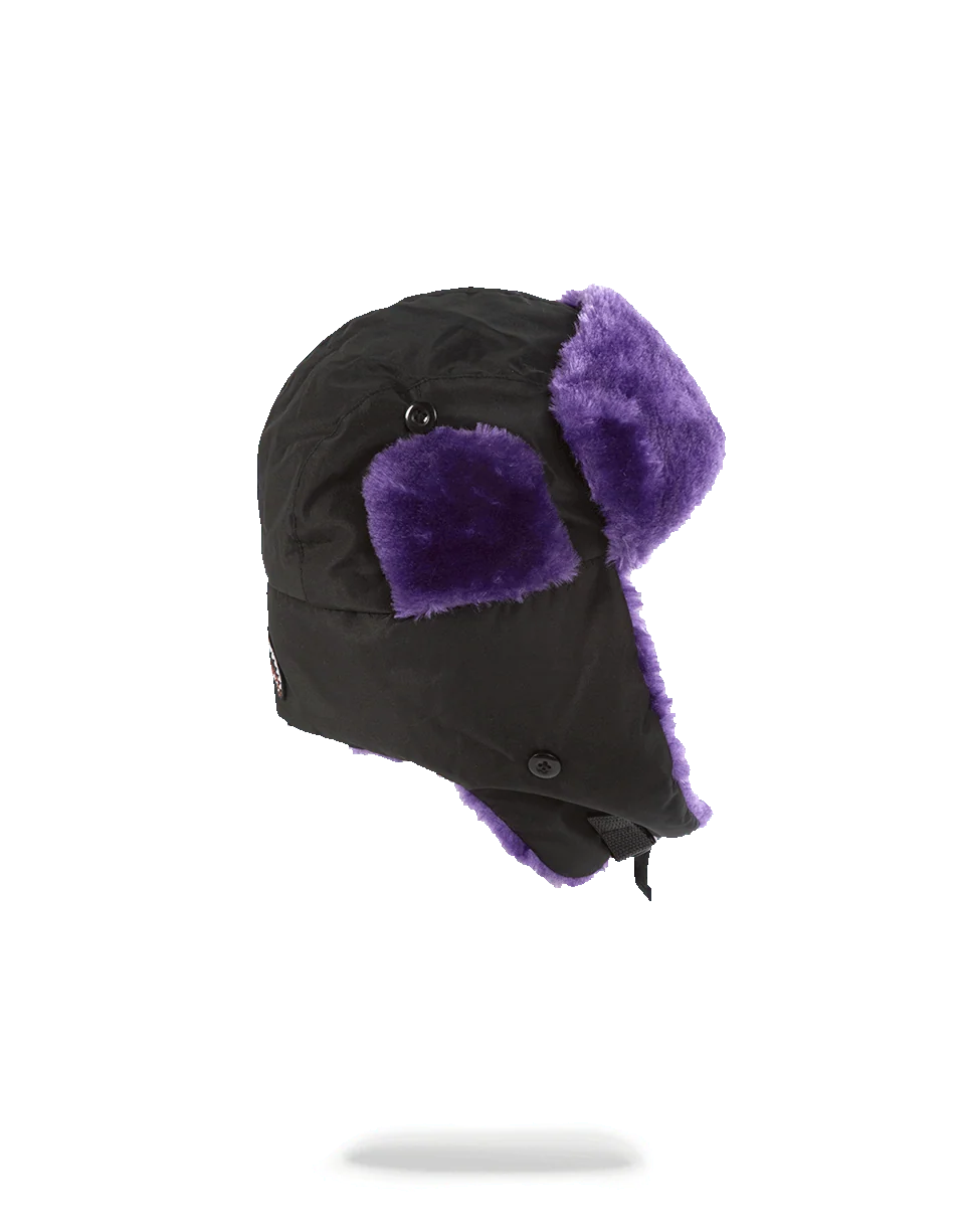 BLACK 3M PURPLE FUR AVIATOR HAT