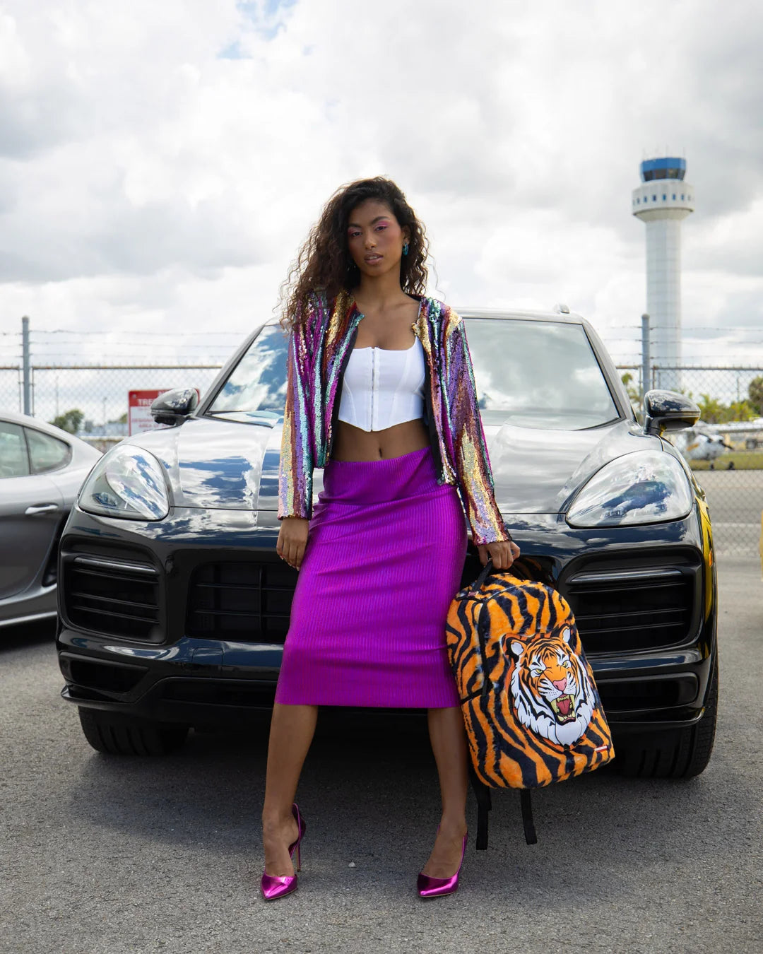 TIGER COZY VELOUR FUR BACKPACK