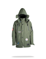 GREEN ARMY PATCHES LONG PARKA HOODY MENS (SIZE SMALL)