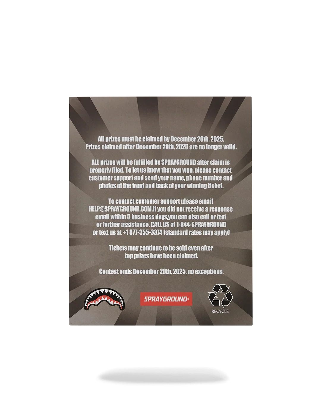 SPRAYGROUND SCRATCH OFF PLAYING CARD - WIN A BACKPACK, MONEYBEAR OR LUGGAGE!